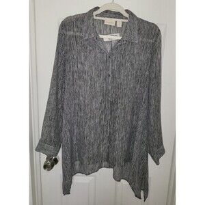 Chico's Black And White Striped Button Up Shirt Size 16 (Chico's Size 3)